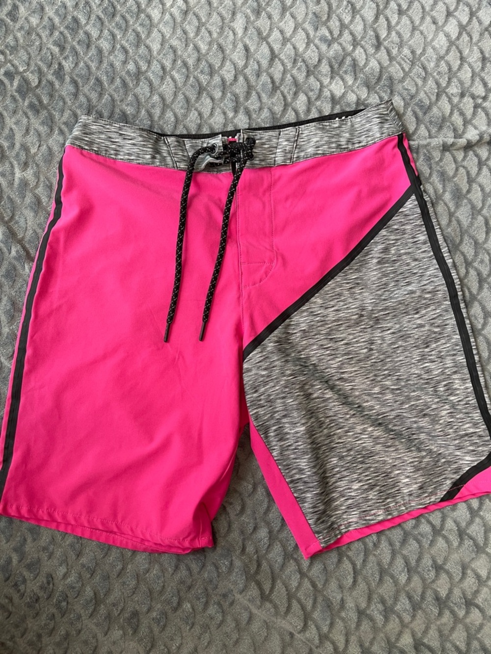 Men's Vibrant Hot Pink & Heather Gray Swim Board Shorts